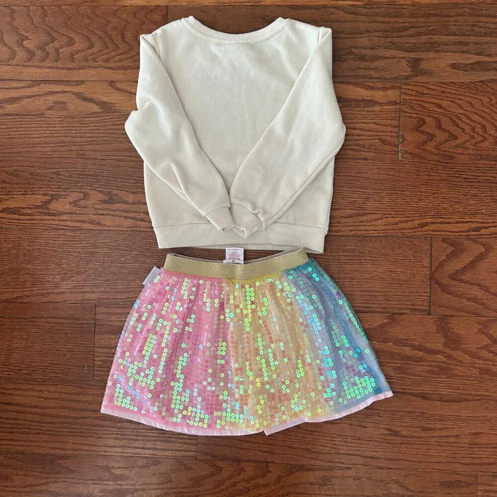 Hello Kitty Girls Size 5 Size 6 Fleece Sweatshirt Matching Sequin Skirt Outfit
